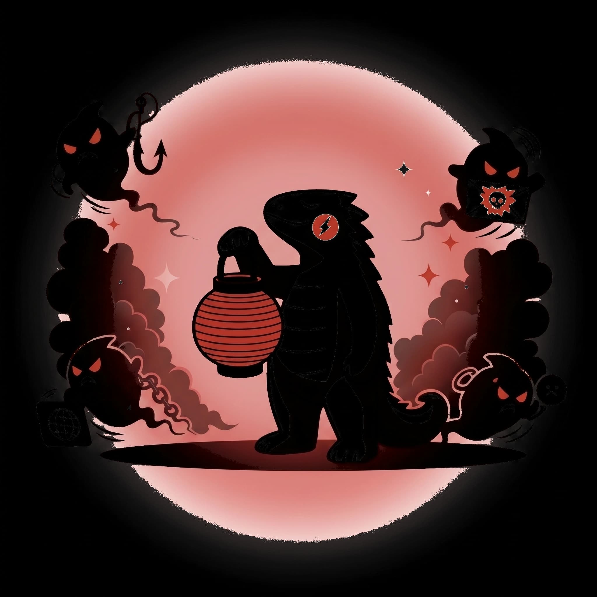 Illustration of Shugo standing guard over a group at night