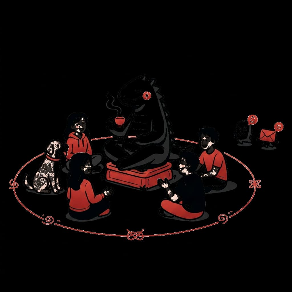 Illustration of Shugo sheltering a group of members